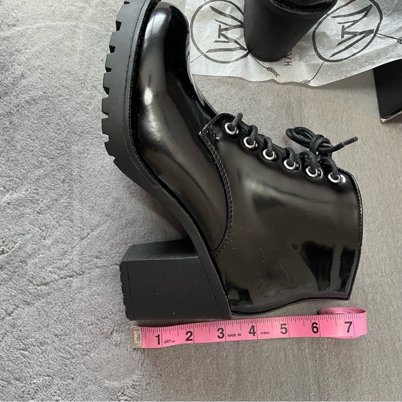 Harlow Black Chunky Heeled Boots - Black - Zippered Sides - Lace Up - Size 7 - Picture 5 of 7